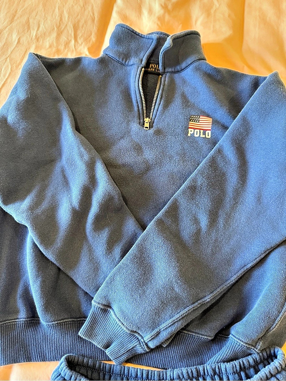 Polo Ralph Lauren Logo Flag Fleece Quarter-Zip Blue Set Size X Small